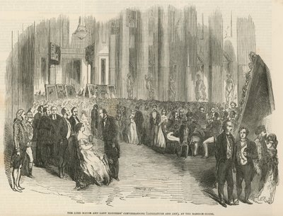 Der Lord Mayor und die Lady Mayoress unterhalten sich über Literatur und Kunst im Mansion House von English School