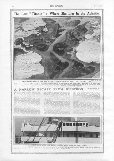Die verlorene Titanic - Wo sie im Atlantik liegt, aus The Sphere, 27. April 1912 von English School
