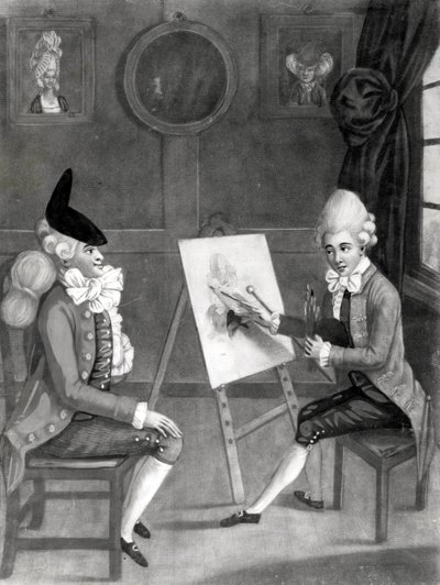 Der Macaroni-Maler, oder Billy Dimple passt für sein Bild, veröffentlicht von Bowles und Carver, 1772 von English School