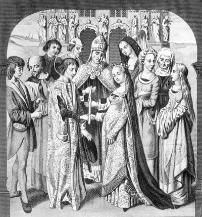 Die Hochzeit von Heinrich VI. und Margarete von Anjou, graviert von Freeman von English School