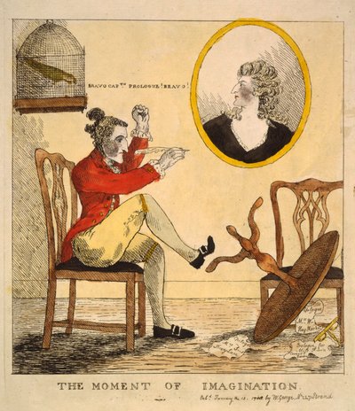 Der Moment der Vorstellungskraft, veröffentlicht 1785 (handkolorierte Gravur) von English School
