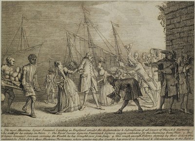 Der Hochberühmte Signor Senesinos Landung in England, ca. 1726 von English School