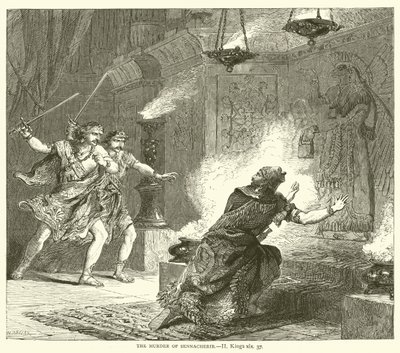 Die Ermordung von Sanherib, II. Könige, xix, 37 von English School