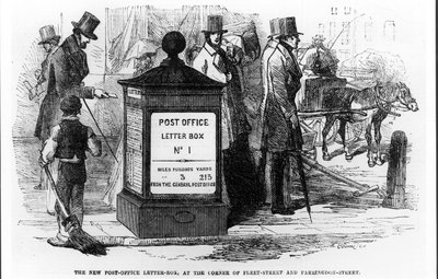 Der neue Briefkasten der Post, an der Ecke Fleet Street und Farringdon Street, aus The Illustrated London News, 24. März 1855 von English School