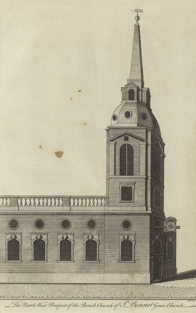 Nordwestansicht der Pfarrkirche St Benet Gracechurch, London von English School
