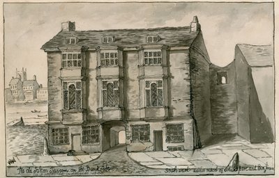 Die alte Falcon Tavern am Ufer, wie sie im Jahr 1805 erschien von English School