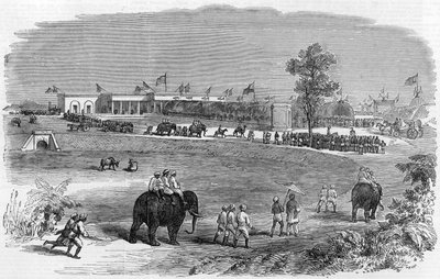 Die Eröffnung der Ostindischen Eisenbahn: Der Bahnhof von Burdwan, 1855 von English School