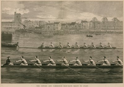 Das Oxford und Cambridge Bootsrennen - bereit zum Start von English School