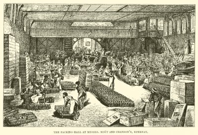 Die Verpackungshalle bei Messrs Moet und Chandon, Epernay (Stich) von English School