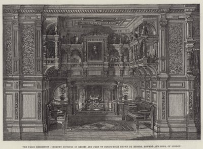 Die Pariser Ausstellung, Kaminverkleidungen in einer Nische und Teil des Speisezimmers gezeigt von Messers Howard und Sons, London (Gravur) von English School