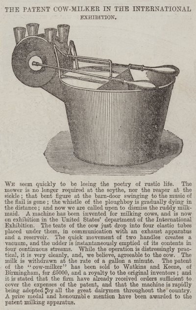 Die Patent-Kuhmelkmaschine in der Internationalen Ausstellung von English School