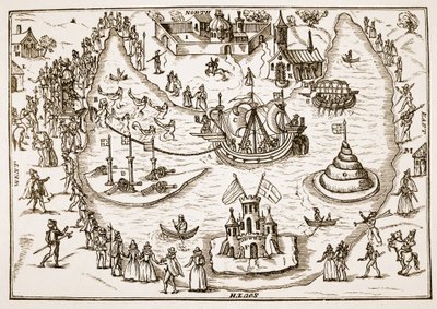 Der Teich in Elvetham während des Besuchs von Königin Elisabeth, aus The Honourable Entertainment given to the Queens Majestie in Prgresse at Elvetham in Hampshire by the Right Honble the Earl of Hertford, 1591 von English School