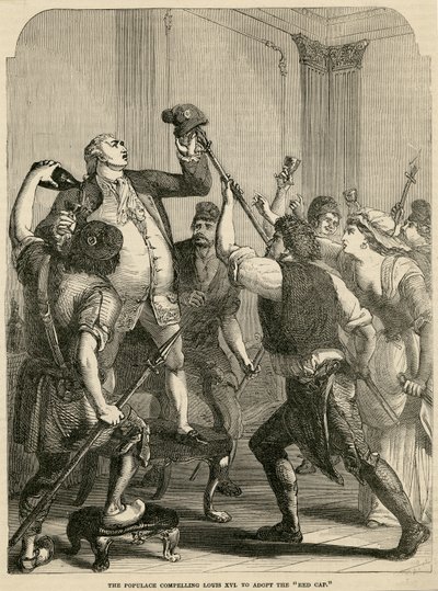 Das Volk zwingt Ludwig XVI., die rote Mütze anzunehmen, 1792 von English School