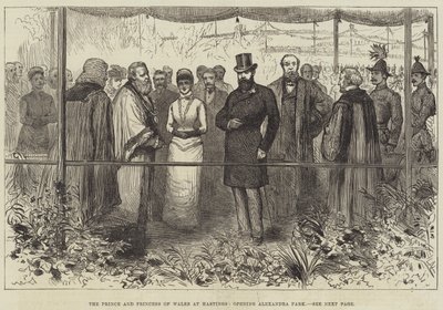 Der Prinz und die Prinzessin von Wales in Hastings, Eröffnung des Alexandra Parks (Stich) von English School
