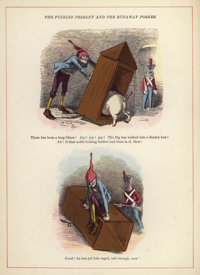 Der verwirrte Bauer und das entlaufene Schwein (Farblithografie) von English School