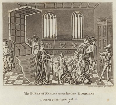 Die Königin von Neapel übergibt ihre Herrschaft an Papst Clemens VII. von English School