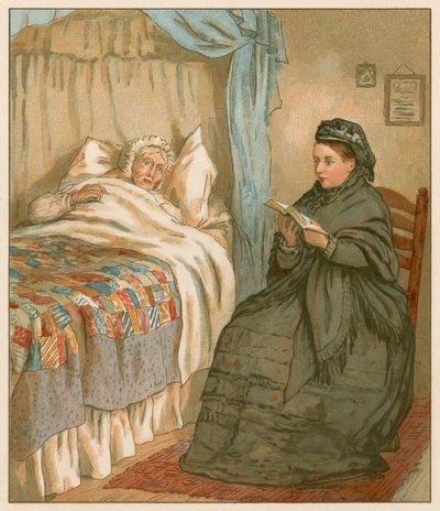 Die Königin liest am Bett eines alten Landbewohners von English School