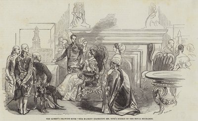 Der Zeichensaal der Königin, Ihre Majestät inspiziert Mr. Tites Modelle der Royal Exchange von English School