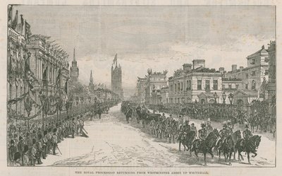 Die königliche Prozession kehrt von der Westminster Abbey über Whitehall zurück von English School