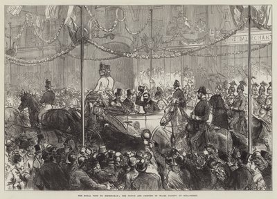 Der königliche Besuch in Birmingham, der Prinz und die Prinzessin von Wales passieren die Bull-Street (Gravur) von English School