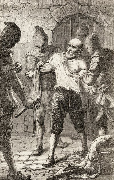 Die Geißelung von George Penn während der Spanischen Inquisition, um 1865 von English School