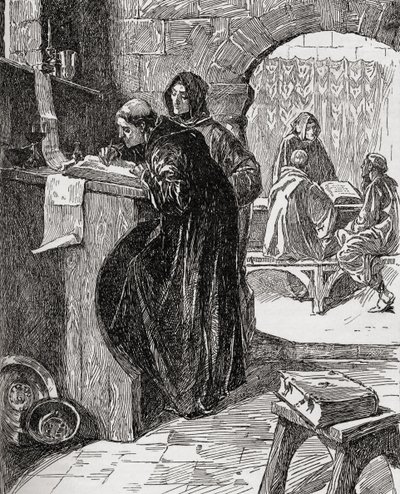 Das Skriptorium eines Klosters, aus dem Buch The Church of England: A History for the People, veröffentlicht ca. 1910 von English School