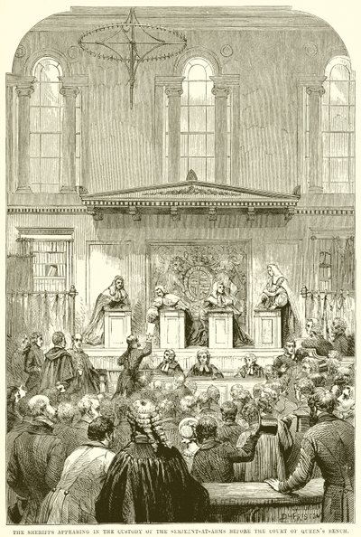 Die Sheriffs erscheinen in der Obhut des Serjeant-at-Arms vor dem Gericht der Königinnenbank von English School