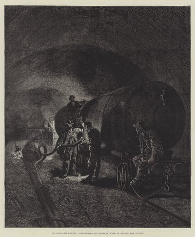 Der St. Gotthard-Tunnel (Gravur) von English School