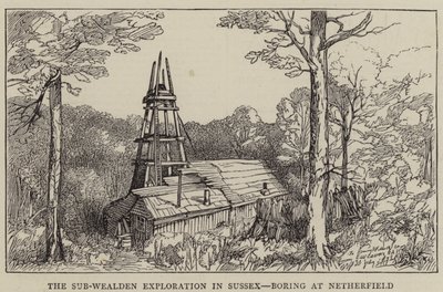 Die Sub-Wealden-Erkundung in Sussex, Bohrung bei Netherfield (Gravur) von English School