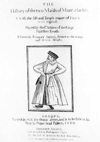 Titelseite zu Robert Armins Die Geschichte der zwei Mägde von More-clacke, 1609 von English School
