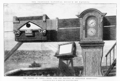 Der Venusdurchgang, das Modell, das zur Übung am Greenwich-Observatorium verwendet wurde von English School