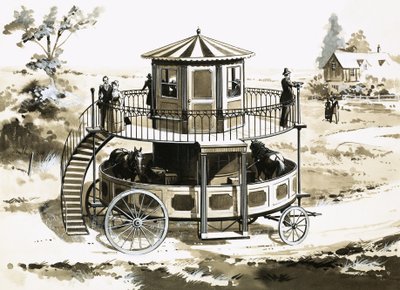 Das Tretmühlen-Bus, erfunden 1824 von William Francis Snowdon von English School