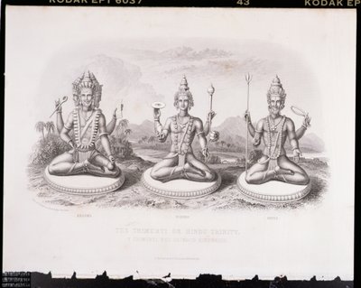 Die Trimurti oder Hindu-Trinität, graviert von A. Thorn, aus Weltreligion, veröffentlicht von A. Fullarton & Co. von English School