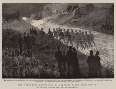 Die Freiwilligen-Manöver bei elektrischem Licht in der Nähe von Ealing (Lithografie) von English School