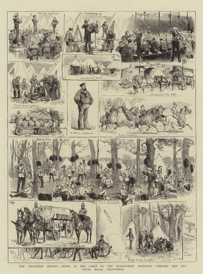 Die Freiwilligenüberprüfung, Notizen aus den Lagern der Honourable Artillery Company und der Royal Naval Volunteers von English School