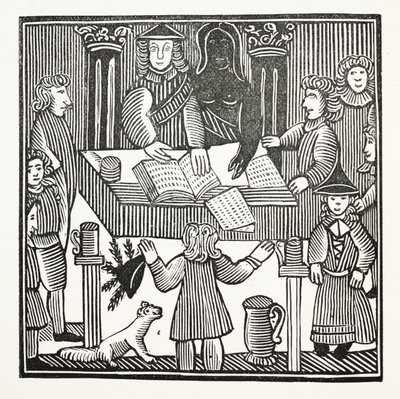 Der gesamte Prozess und die Anklage von Sir John Barleycorn, Knt., Illustration aus Chap-books des achtzehnten Jahrhunderts von John Ashton, veröffentlicht 1882 von English School