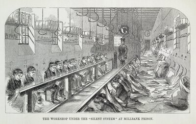 Die Werkstatt unter dem stillen System im Millbank-Gefängnis, aus The Criminal Prisons of London and Scenes of Prison Life von Henry Mayhew (1812-87) und John Binny, 1862 von English School