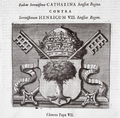 Die Wappen von Papst Clemens VII., Illustration aus Acts and Monuments von John Foxe, neunte Ausgabe, veröffentlicht 1684 von English School