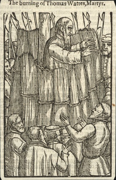 Die Verbrennung von Thomas Wattes, Märtyrer (Gravur) von English School