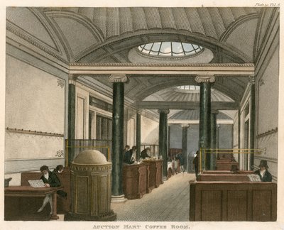 Der Kaffeeraum des Auktionshauses, St Bartholomews Lane, London von English School