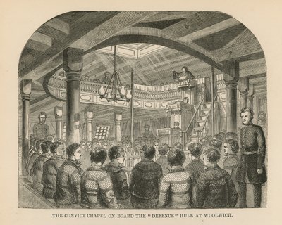 Die Sträflingskapelle an Bord des Verteidigungshulks von English School
