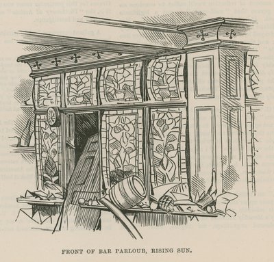Der Dynamitanschlag in Westminster; Vorderseite des Bar-Salons, Rising Sun von English School