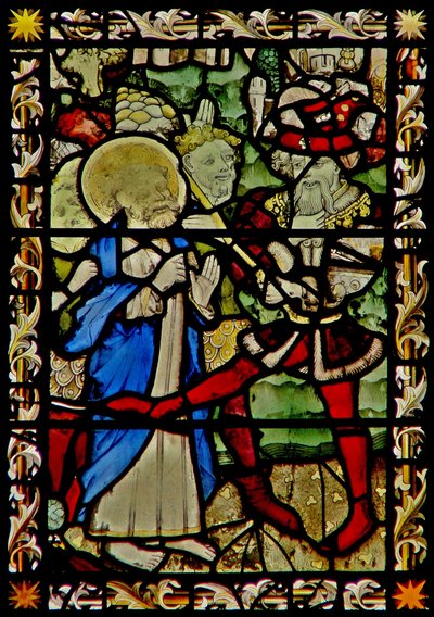 Das Ostfenster, das den heiligen Petrus mit dem Kaiser Nero darstellt von English School