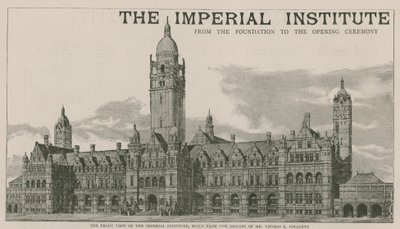 Die Vorderansicht des Imperial Institute, gebaut nach den Entwürfen von Mr Thomas E Collcutt von English School