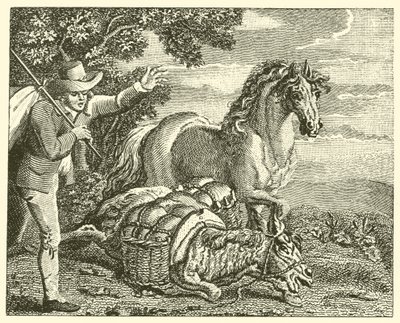 Das Pferd und der beladene Esel (Gravur) von English School