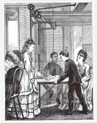 Die Instrumente zur Nachrichtenübermittlung im Post Office Telegraph Headquarters, Telegraph Street, London, aus The Graphic, 1871 von English School