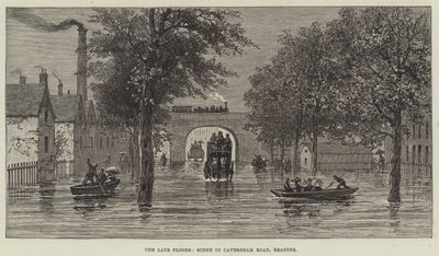 Die jüngsten Überschwemmungen, Szene in der Caversham Road, Reading (Gravur) von English School