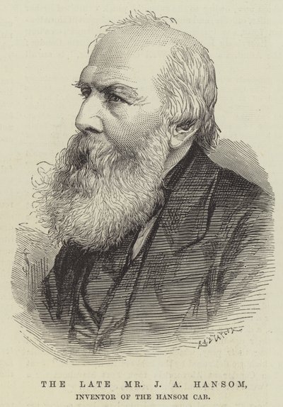 Der verstorbene Herr J A Hansom, Erfinder der Hansom-Kutsche (Stich) von English School