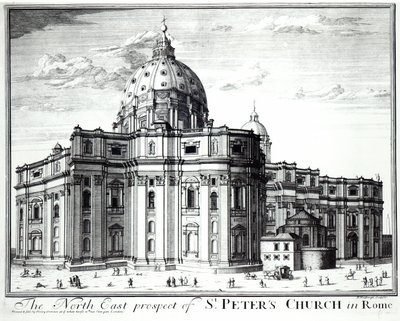 Die nordöstliche Aussicht auf die St. Peterskirche, Rom, graviert von H. Hulfbergh von English School