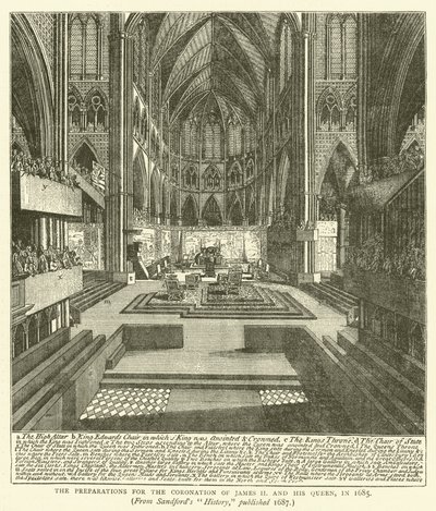 Die Vorbereitungen zur Krönung von James II und seiner Königin im Jahr 1685, aus Sandfords "History," veröffentlicht 1687 von English School